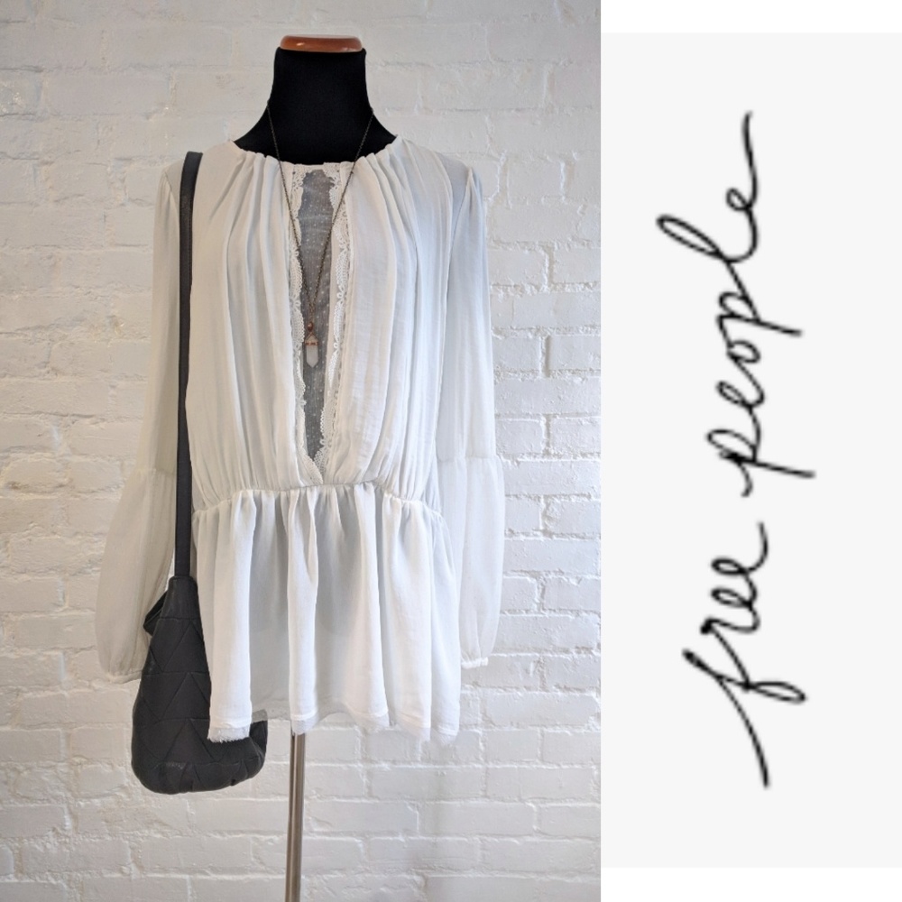 Free People Boho Slit Back Bell Sleeve Peplum Top